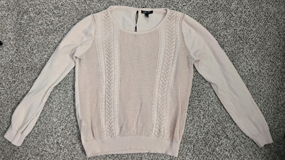 MNG Women’s Pink Knit Black Bow Pullover Sweater Long Sleeve Size L